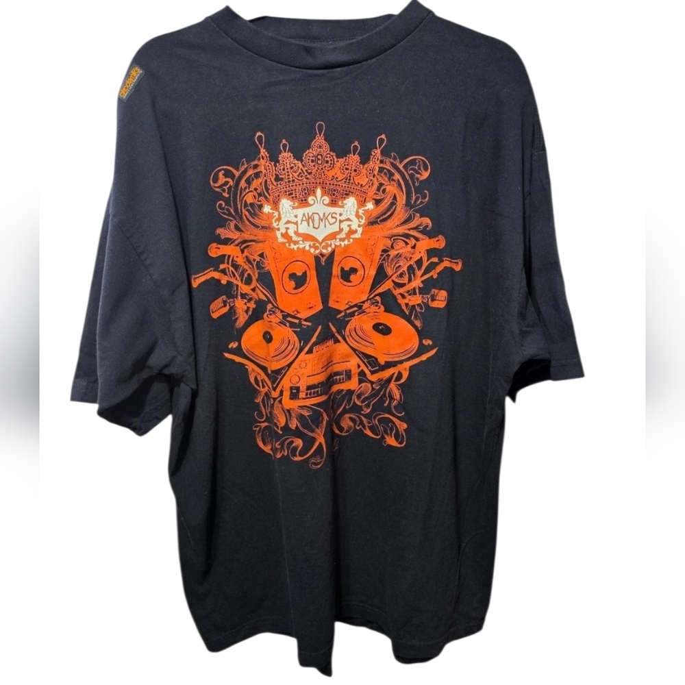 Vintage‎ Y2K Akademiks Graphic T Shirt XL Black Orange DJ Turntables Hip Hop